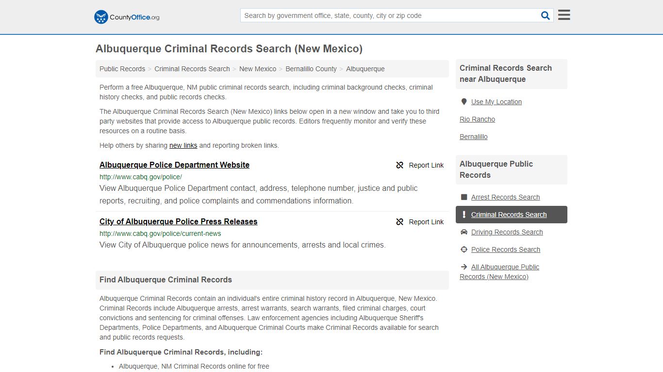 Albuquerque Criminal Records Search (New Mexico) - County Office